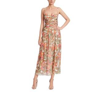 Badgley Mischka Elegant Paisley Print Ruched Maxi Designer Dress Size 4 Rt $650